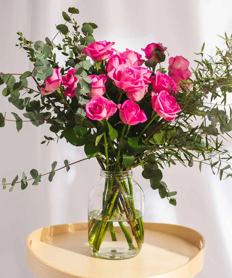 Pink Roses with Foilage - Guernsey Flowers by Post