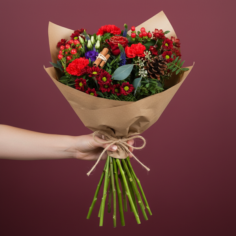 The 'Holly' | Festive Bouquet with Cinnamon Scent - Guernsey Flowers by Post
