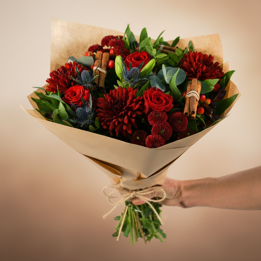 The 'Ruby' | Festive Bouquet with Cinnamon Scent - Guernsey Flowers by Post