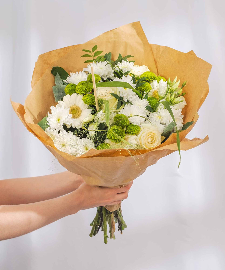 White Harmony Hand Tied Bouquet - Guernsey Flowers by Post