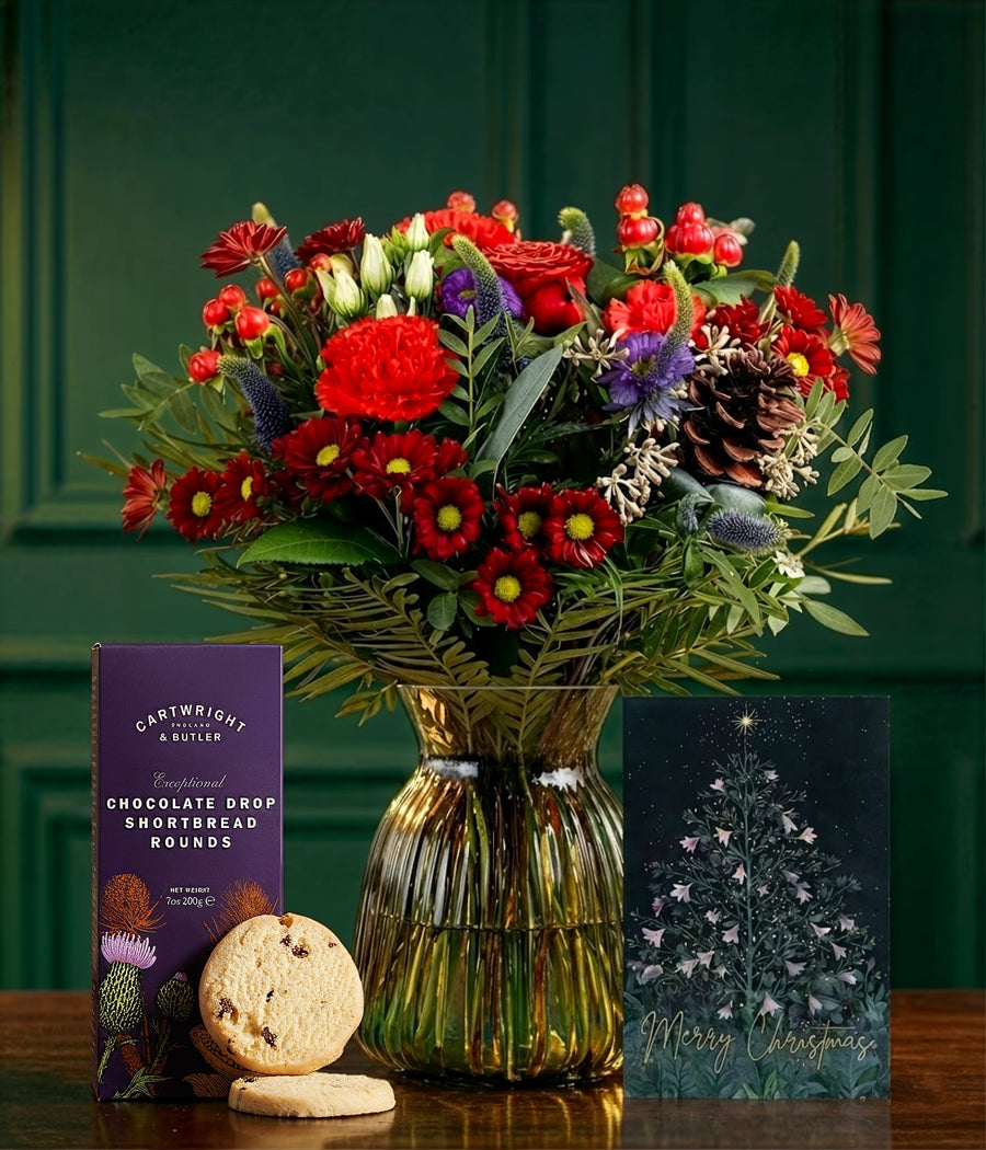 'Holly' Bundle | Freesias + Chocolates + Card - Guernsey Flowers by Post
