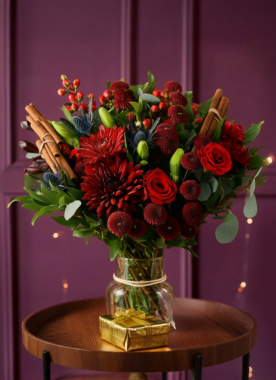 The 'Ruby' | Festive Bouquet with Cinnamon Scent - Guernsey Flowers by Post