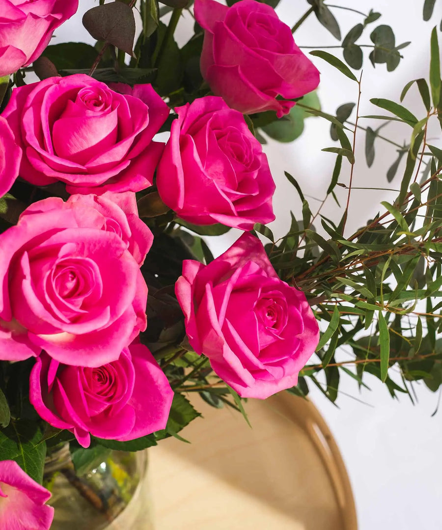 Pink Roses with Foilage - Guernsey Flowers by Post