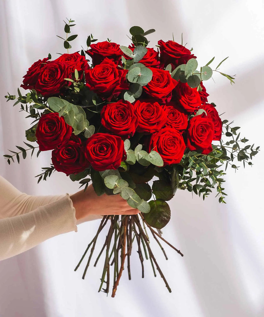 Red Roses with Foilage - Guernsey Flowers by Post
